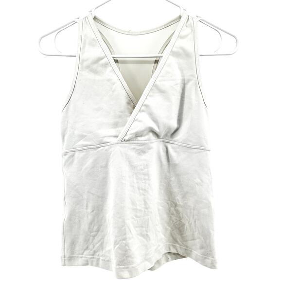 Lululemon Deep V Racerback Tank Top Mesh Back Shelf Bra White 6 - Picture 1 of 3